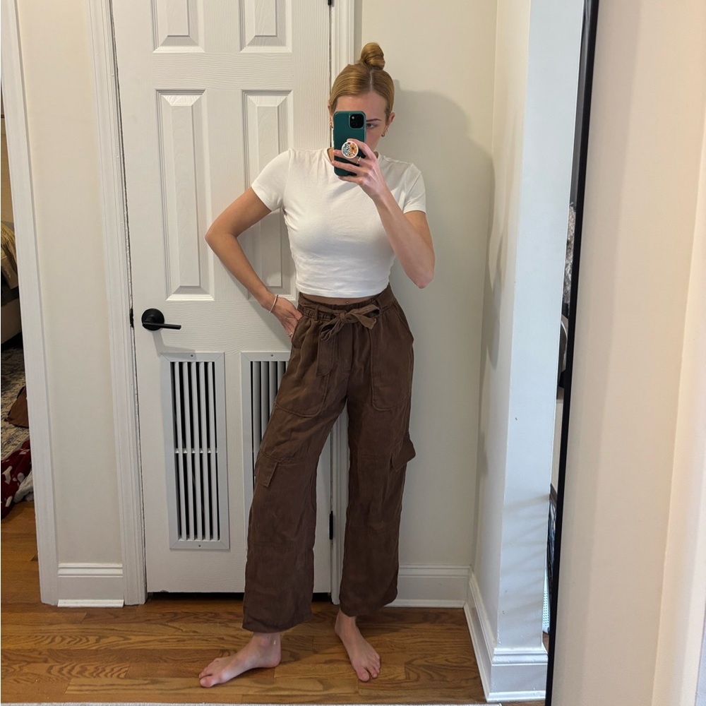 Zara brown high waisted cargo pants with tie waist
